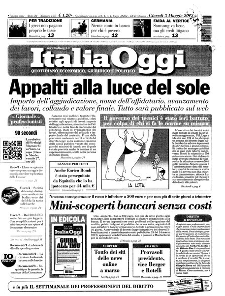 Italia oggi : quotidiano di economia finanza e politica